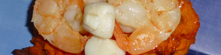 Shrimp Scampi over Sweet Potato Latke